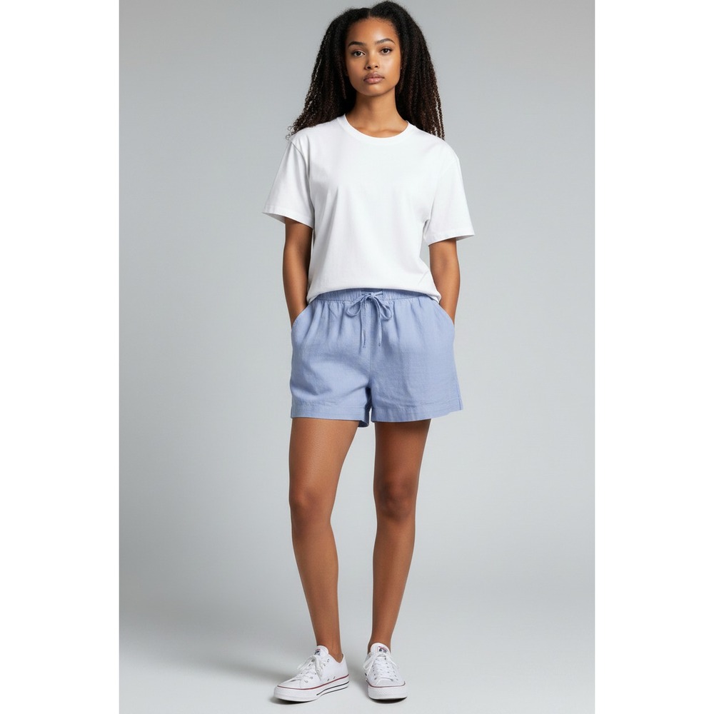 Gap Womens Pull On Shorts Size L Blue Linen Blend 4" Inseam Beach Summer Coastal - Picture 5 of 7